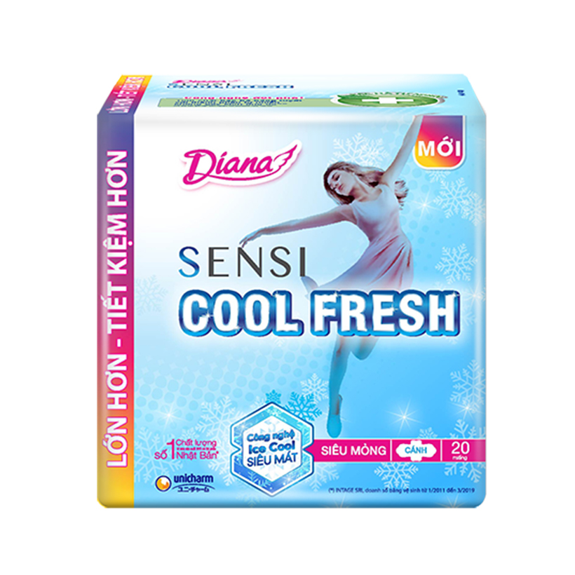 Bộ 2 Băng vệ sinh Diana Sensi Cool Fresh Siêu Mỏng Cánh gói 20 miếng