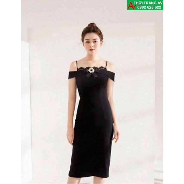 AV6455 - Đầm ôm body hai dây vai trễ nơ cổ siêu xinh