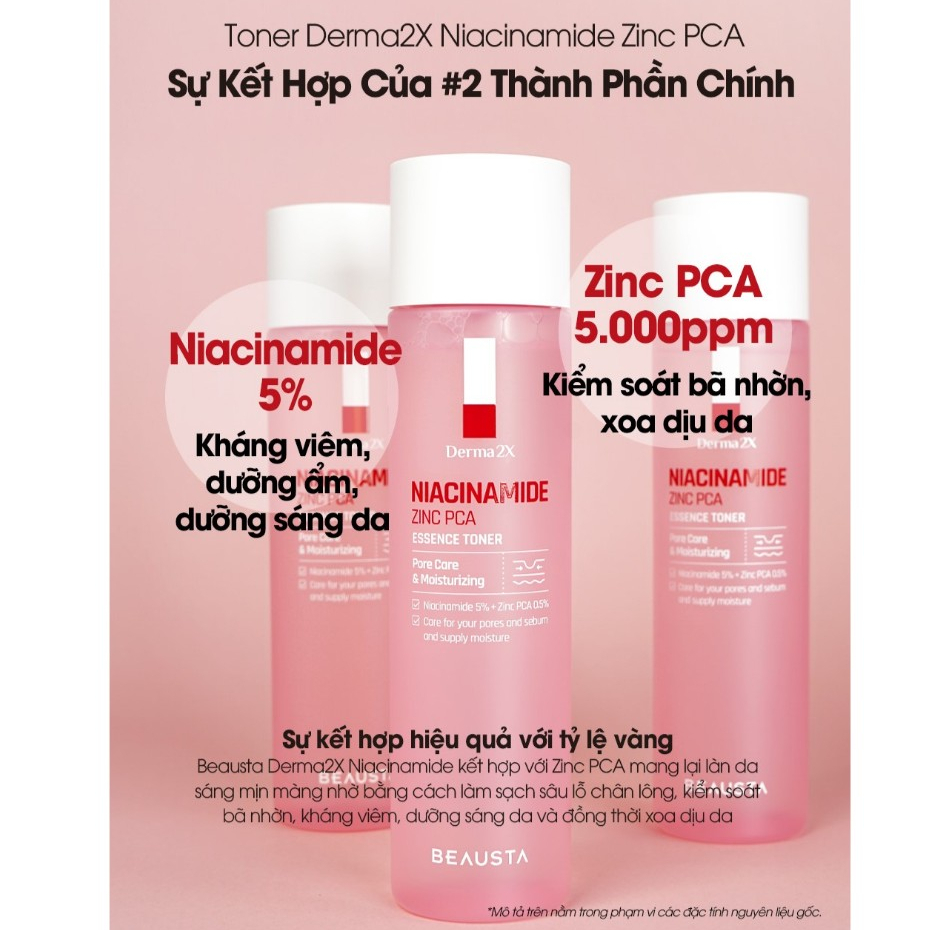 Nước Hoa Hồng Beausta Derma2X Niacinamide Zinc PCA Essence Toner 200ml