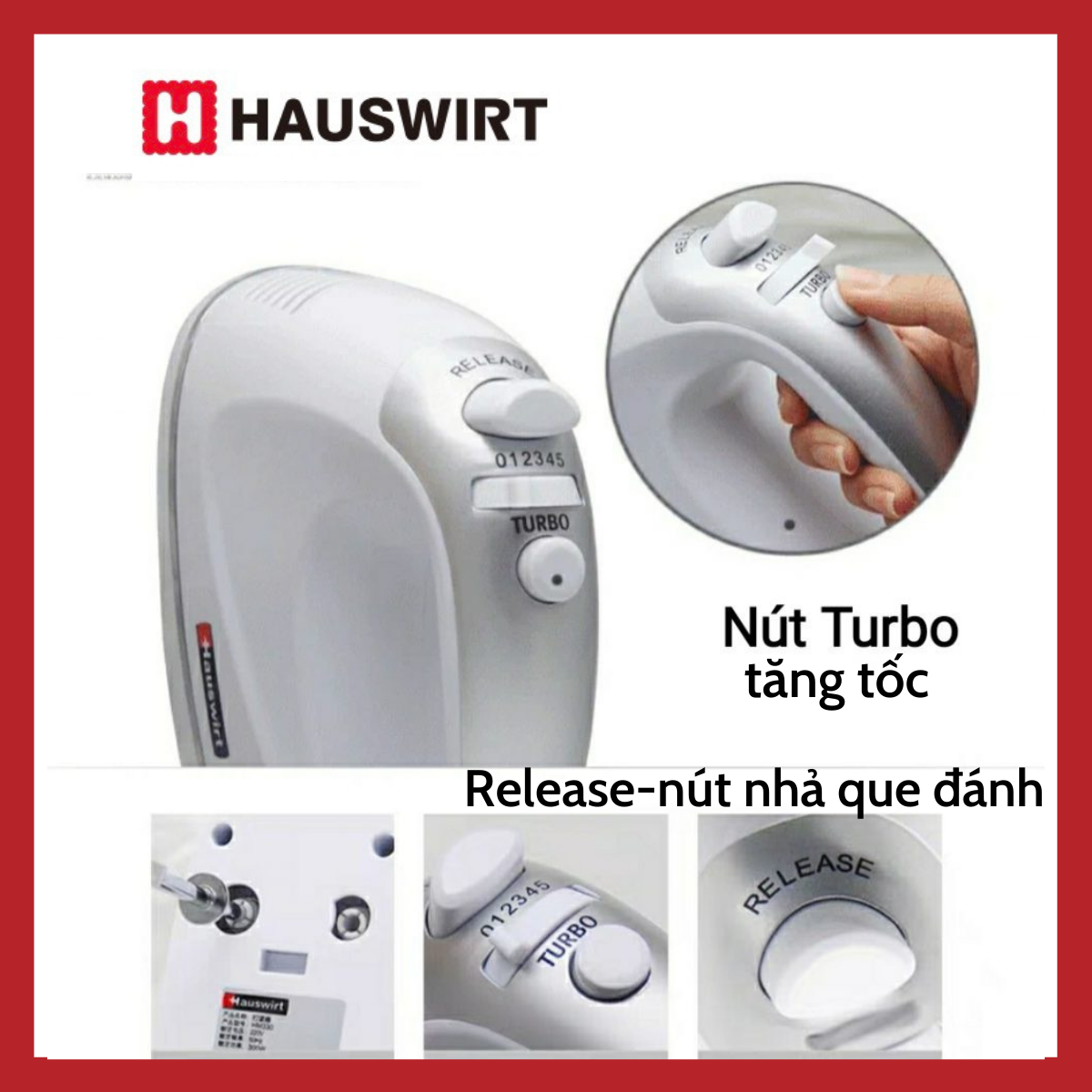 Máy đánh trứng, nhồi bột cầm tay Hauswirt HM330 công suất 300W hàng chính hãng 5 tốc độ đánh