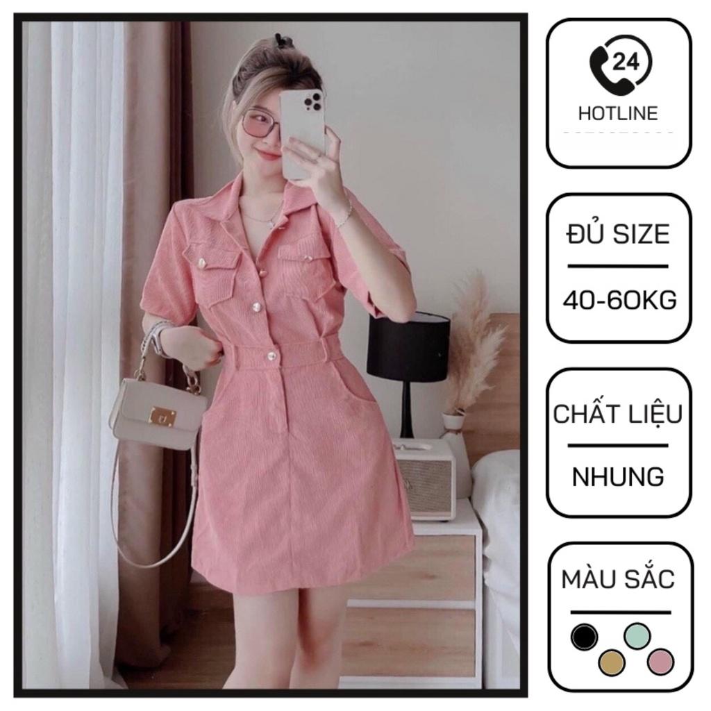 Đầm nhung tăm sơ mi lỳ ngắn dáng chữ A