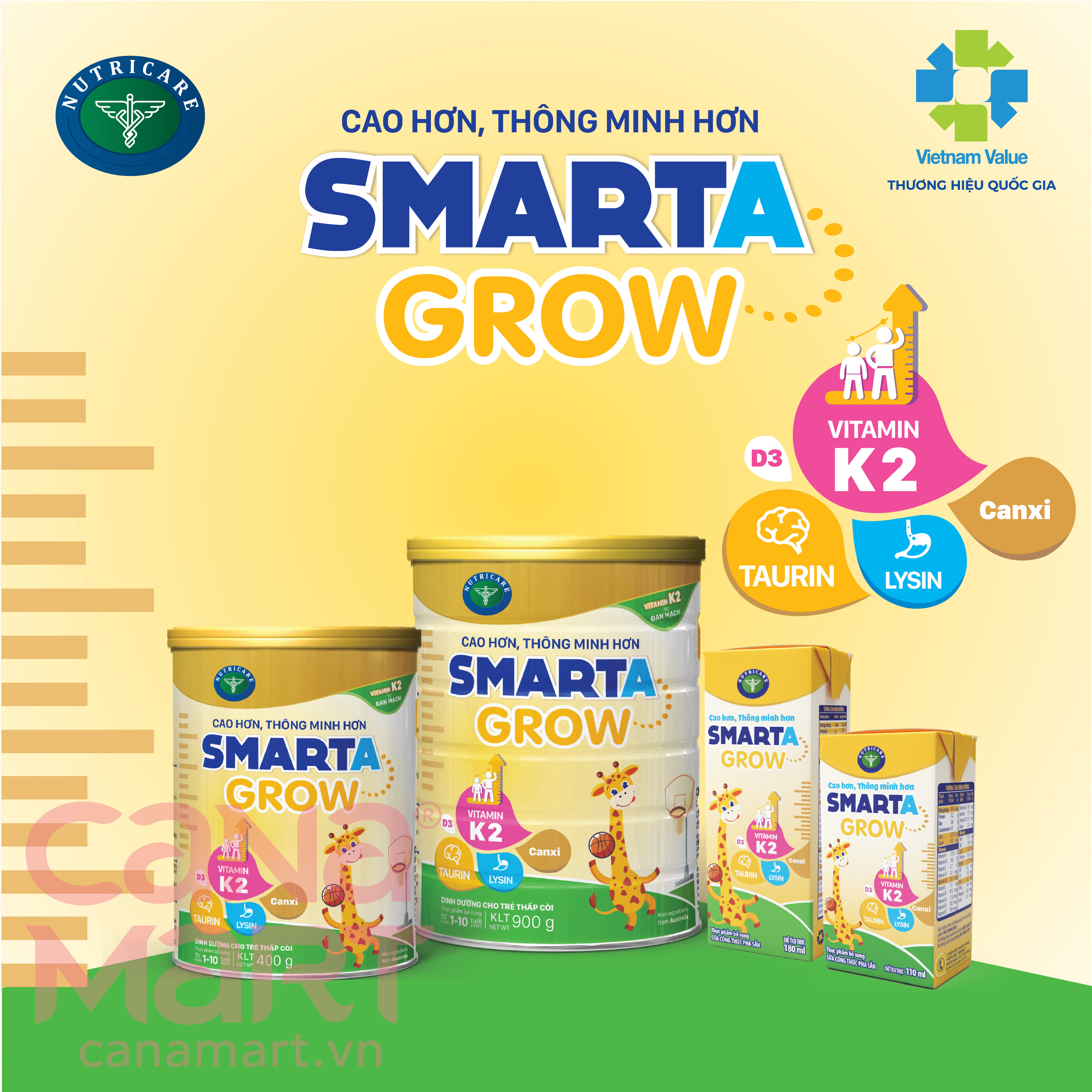 Thùng sữa nước Nutricare Smarta Grow dinh dưỡng cho trẻ thấp còi (110ml)