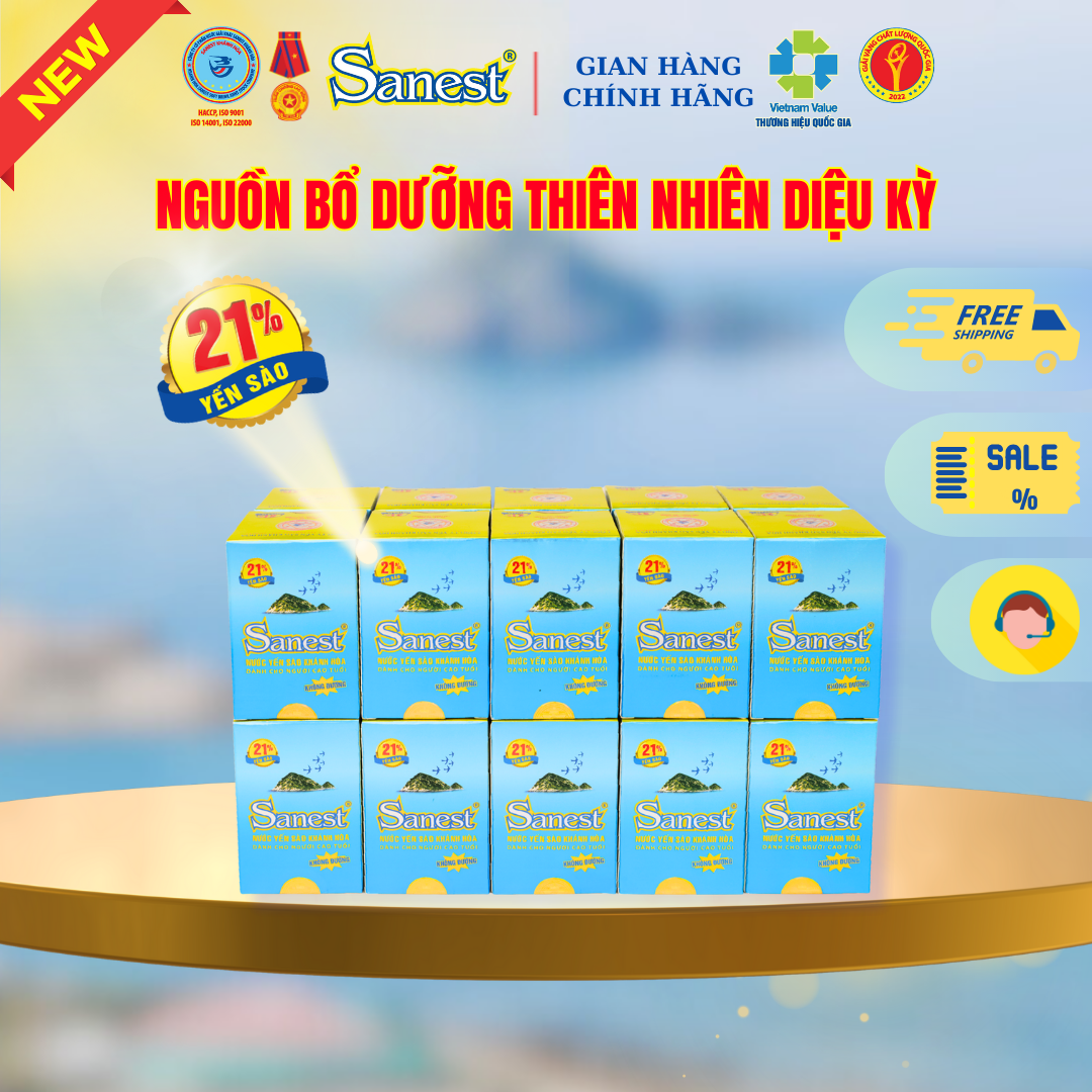 NEW [ Combo 20 lọ] Nước Yến sào Khánh Hòa Sanest 21% - Dành cho Người Cao Tuổi - Không đường