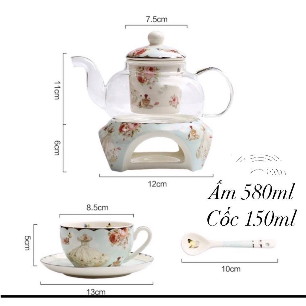 Bộ Ấm Trà Sứ Xương Châu Âu Floris, Chất Liệu Sứ Xương, Họa Tiết Châu Âu Đẳng Cấp, Nhập Đức