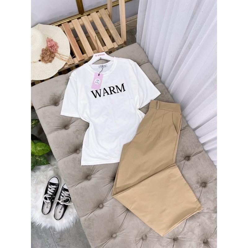 Sét bộ quần suông dài mix phông cực hót -Áo chất cotton tàu mix quần ống rộng -chất thô đũi mềm-Cạp quần chun sau