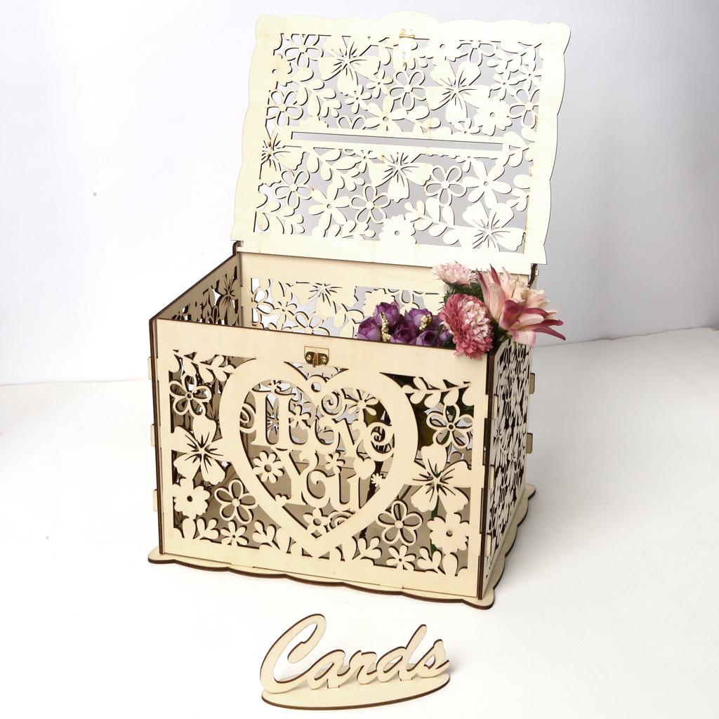 DIY Rustic Hollow Wedding Money Box Wooden Gift Card Box for Party Reception