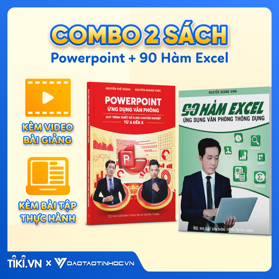 Combo 2 sách Powerpoint và 90 Hàm Excel ĐÀO TẠO TIN HỌC Chuyên Ứng Dụng Văn Phòng