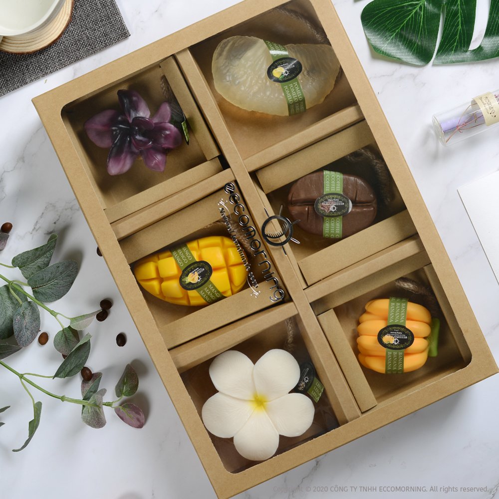 Hộp Quà 6 Xà Bông Thiên Nhiên Handmade eccomorning Hình Hoa &amp; Trái Cây F6ABC - Soap Gift Set 6pcs