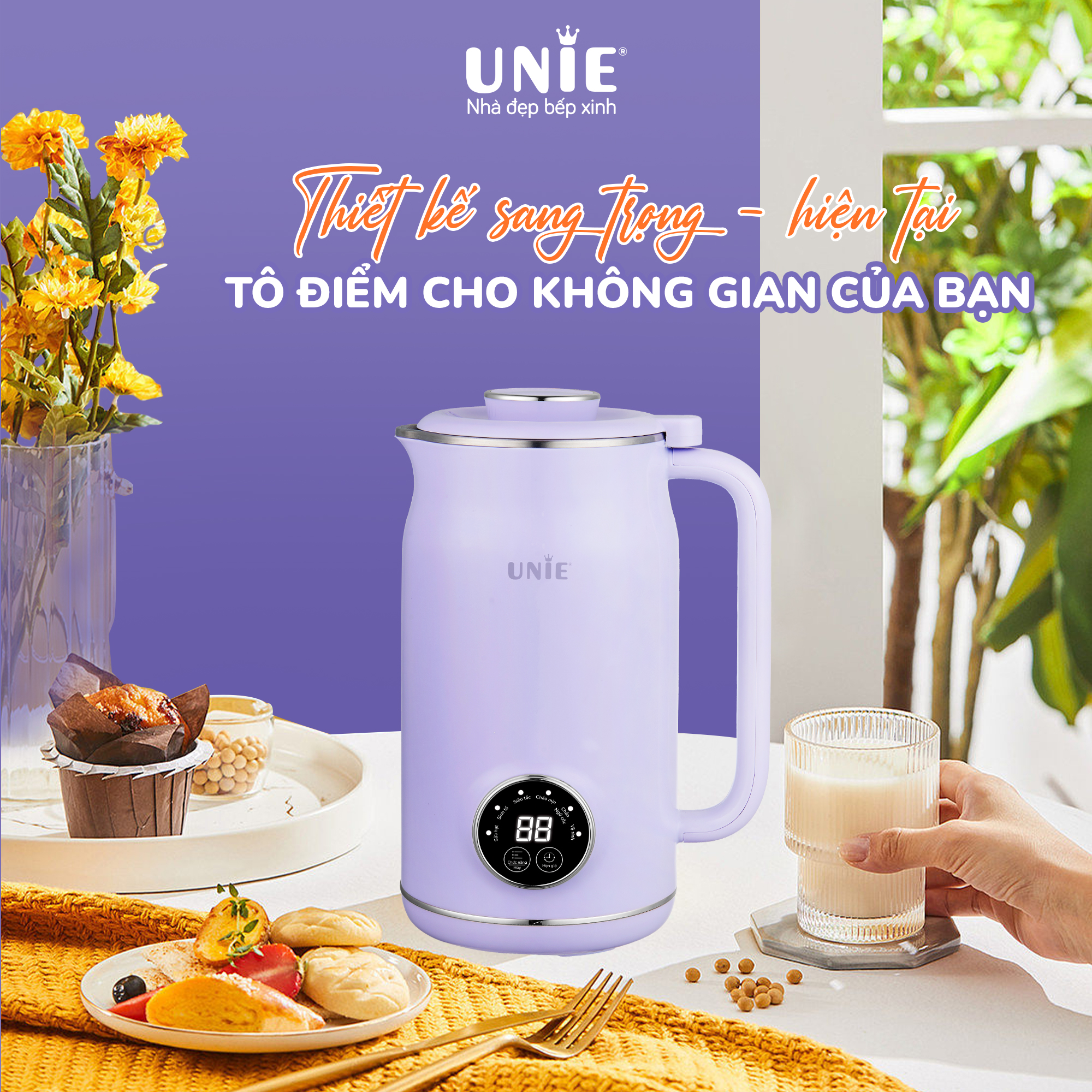 Máy Làm Sữa Hạt Mini UNIE UMB06 Tiêu Chuẩn Đức, Gồm 5 Chức Năng, Dung Tích 0.6 Lít, Công Suất 600W - Hàng Chính Hãng 