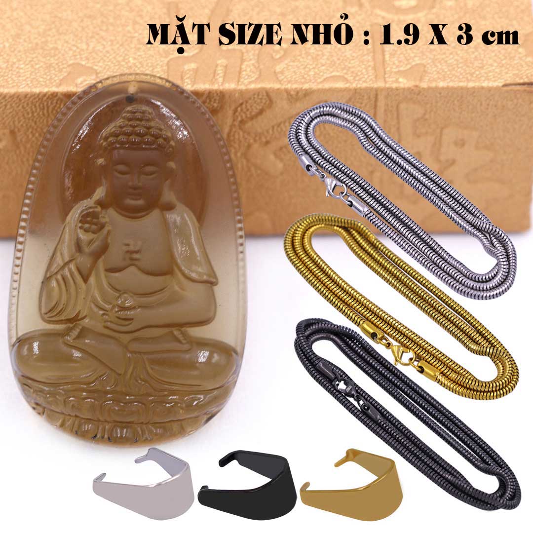 Mặt Phật A di đà đá đá obisdian  1.9cm x 3cm  kèm vòng cổ dây inox rắn vàng + móc inox vàng, Phật bản mệnh, mặt dây chuyền