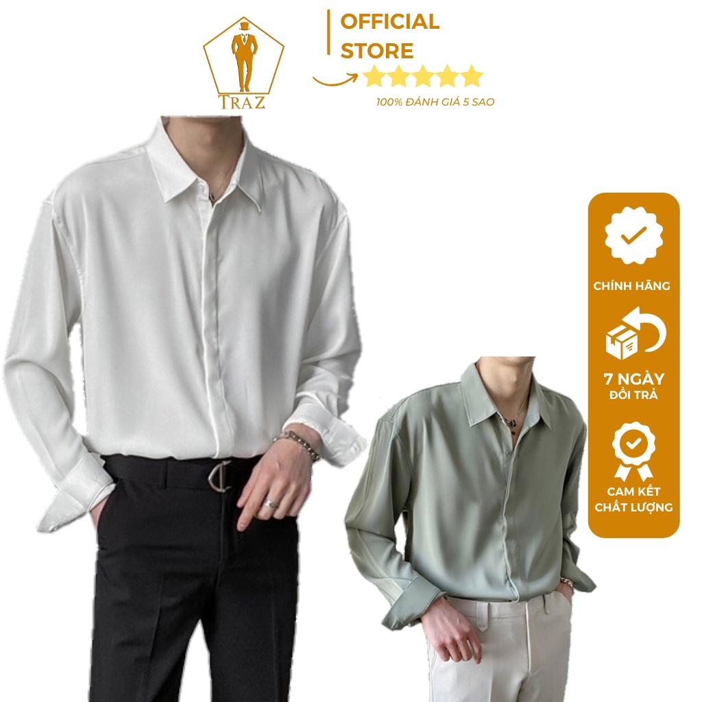 Áo Sơ Mi Nam Nữ TRAZ Form Rộng Suông Dài Tay Màu Trắng, Đen, Xanh, Đà, Xám Vải Lụa Unisex Basic Mịn Mát - 5