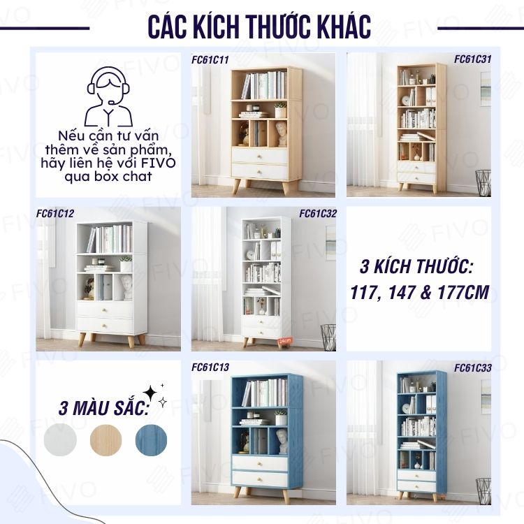 Tủ Đựng Sách Gỗ MDF FIVO FB61 (50 x 24 x 147cm) Phong Cách Hàn Quốc (Có Hộc Kéo)- Hàng Chính Hãng