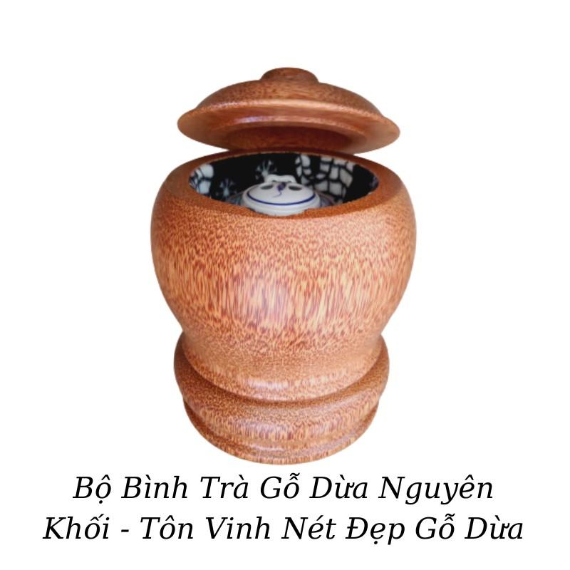 Bộ Giữ Ấm Bình Trà Gỗ Dừa Nguyên Khối Chân Đế Liền Sang Trọng- Tôn Vinh Nét Đẹp Gỗ Dừa - Bình Trà 700 - 800ml