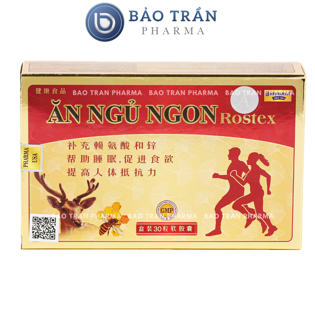 Viên Ăn Ngủ Ngon Rostex bổ sung omega 3, lysin, kẽm zinc giảm mất ngủ, ăn ngon, ngủ ngon, tăng cường sức khỏe- Chai 60 v