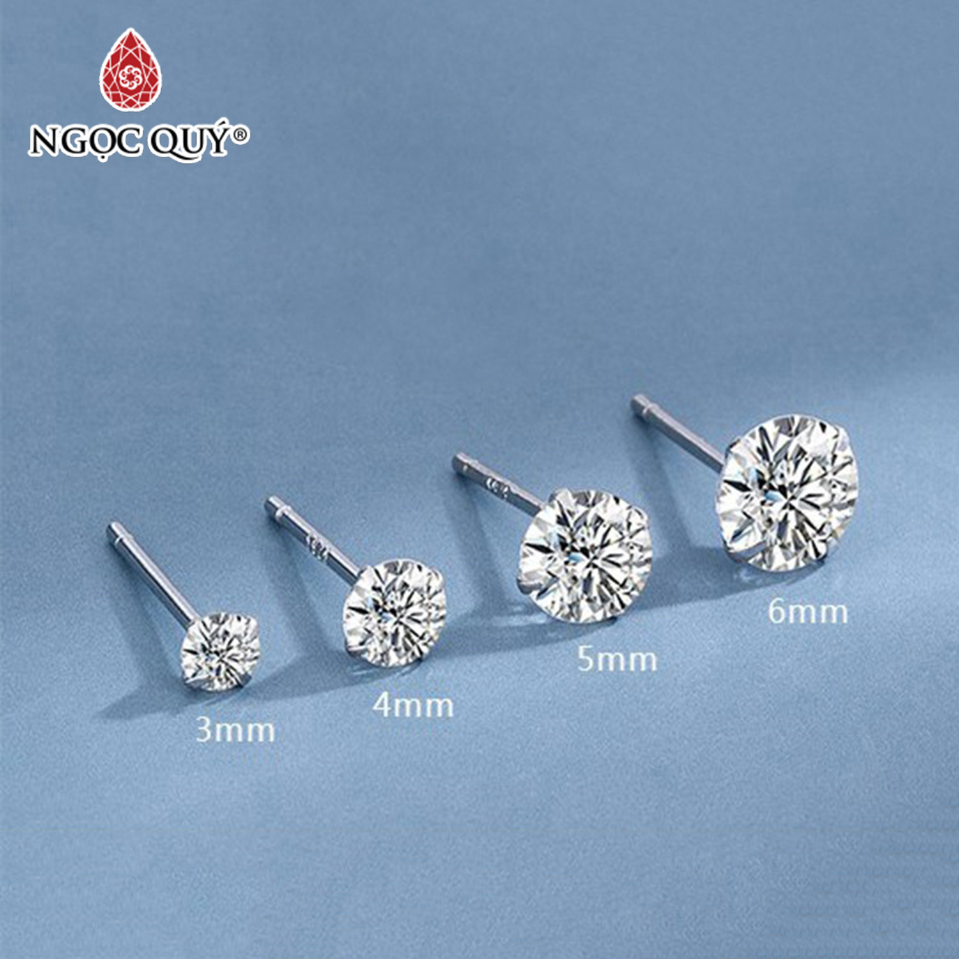 Bông tai nụ đít đẩy bạc S925 - Bông tai nụ bạc - Ngọc Quý Gemstones