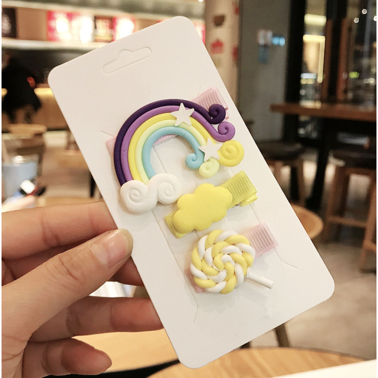 Combo 3 chiếc Kẹp tóc cho bé hoạ tiết Cầu vồng Mây Lollipop