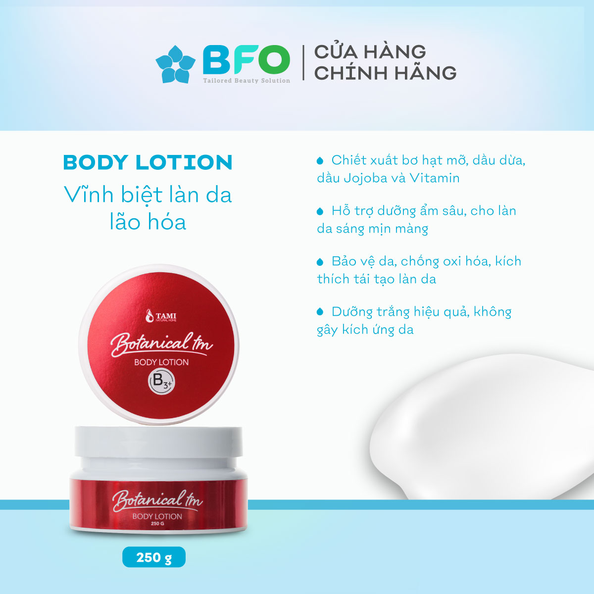 Sữa dưỡng thể trắng da Botanical B3 Tami Natural bật tone nhanh chóng 250g