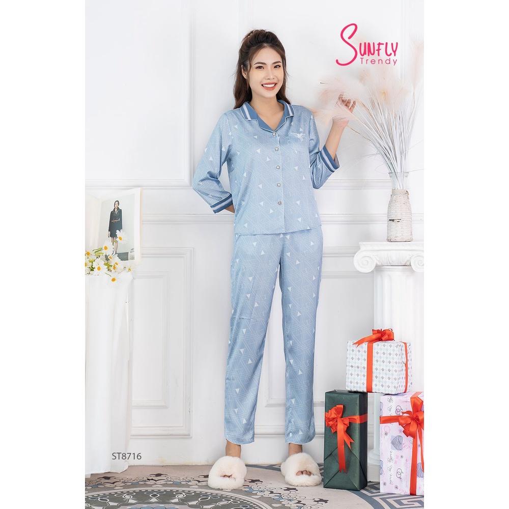 ST8716 BỘ PIJAMAS LỤA ÁO TAY LỠ QUẦN DÀI