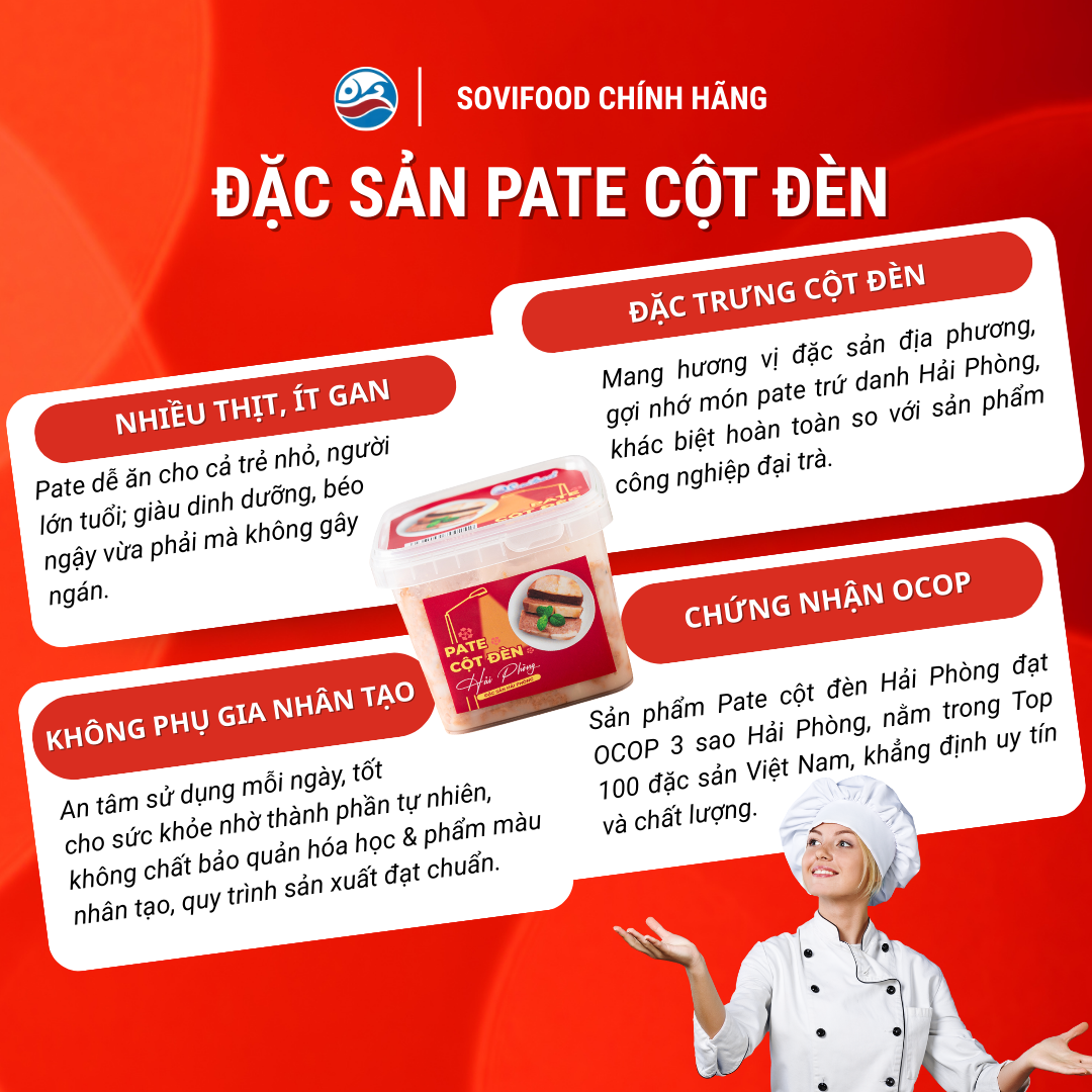 Pate Cột Đèn Hải Phòng Sovifood - Pate Tươi Nhiều Thịt Ít Gan, Không Phụ Gia Nhân Tạo, OCOP - 350G