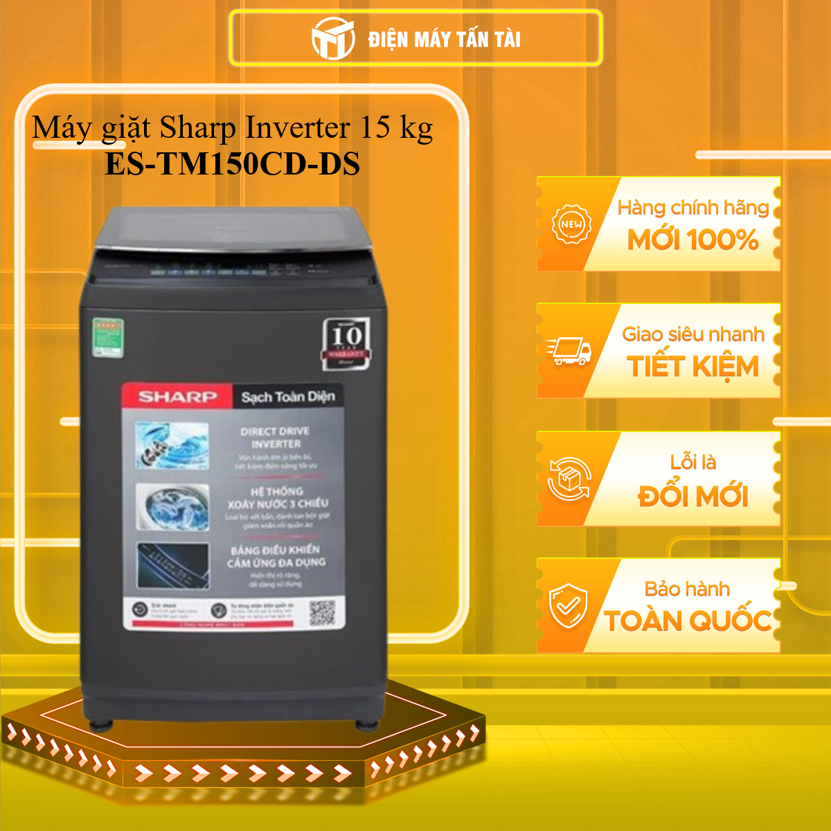 Máy giặt Sharp Inverter 15 kg ES-TM150CD-DS - HÀNG CHÍNH HÃNG - CHỈ GIAO HCM