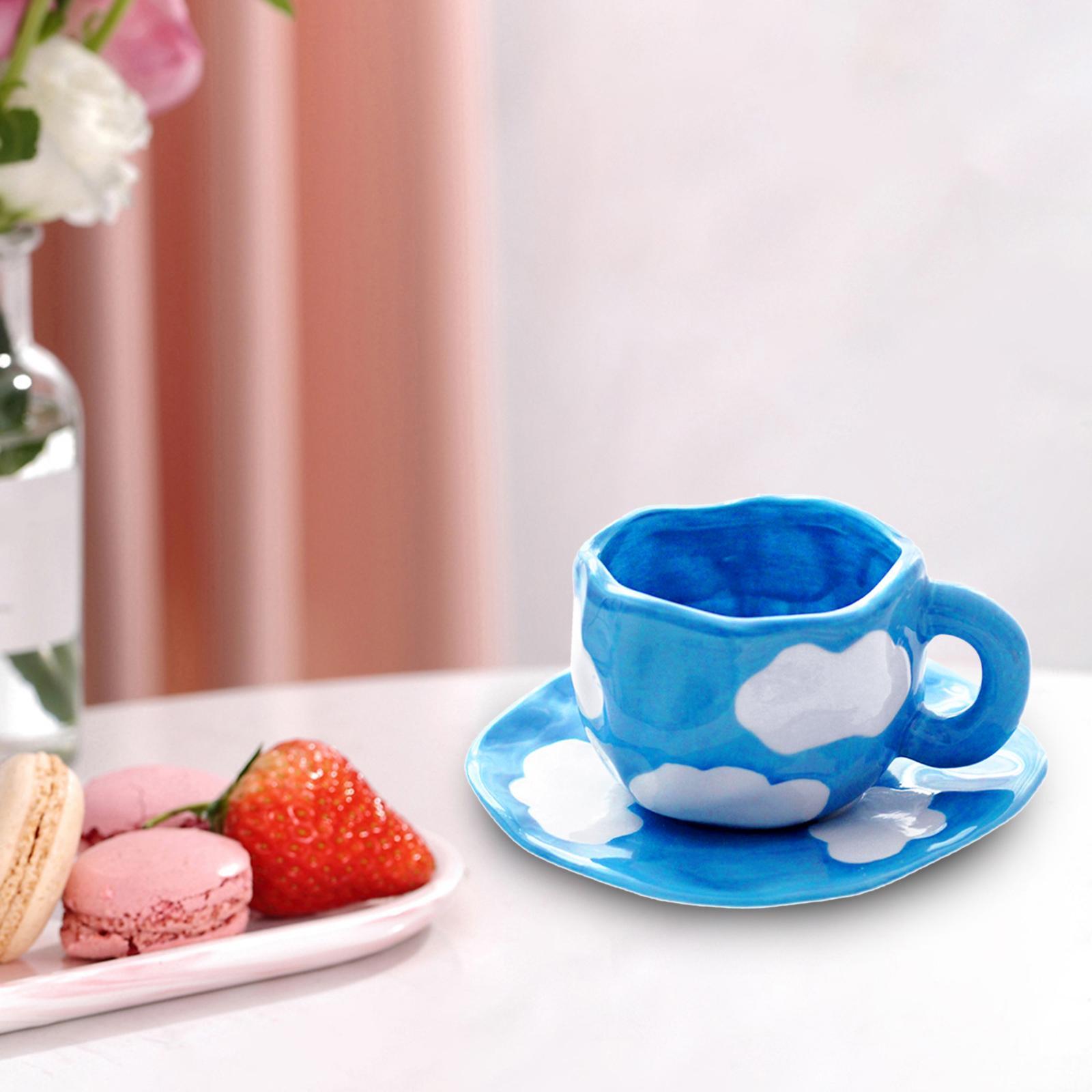 2x Irregular Ceramics Coffee Mug with Coaster Tray Drink Cup for Juice Cafe