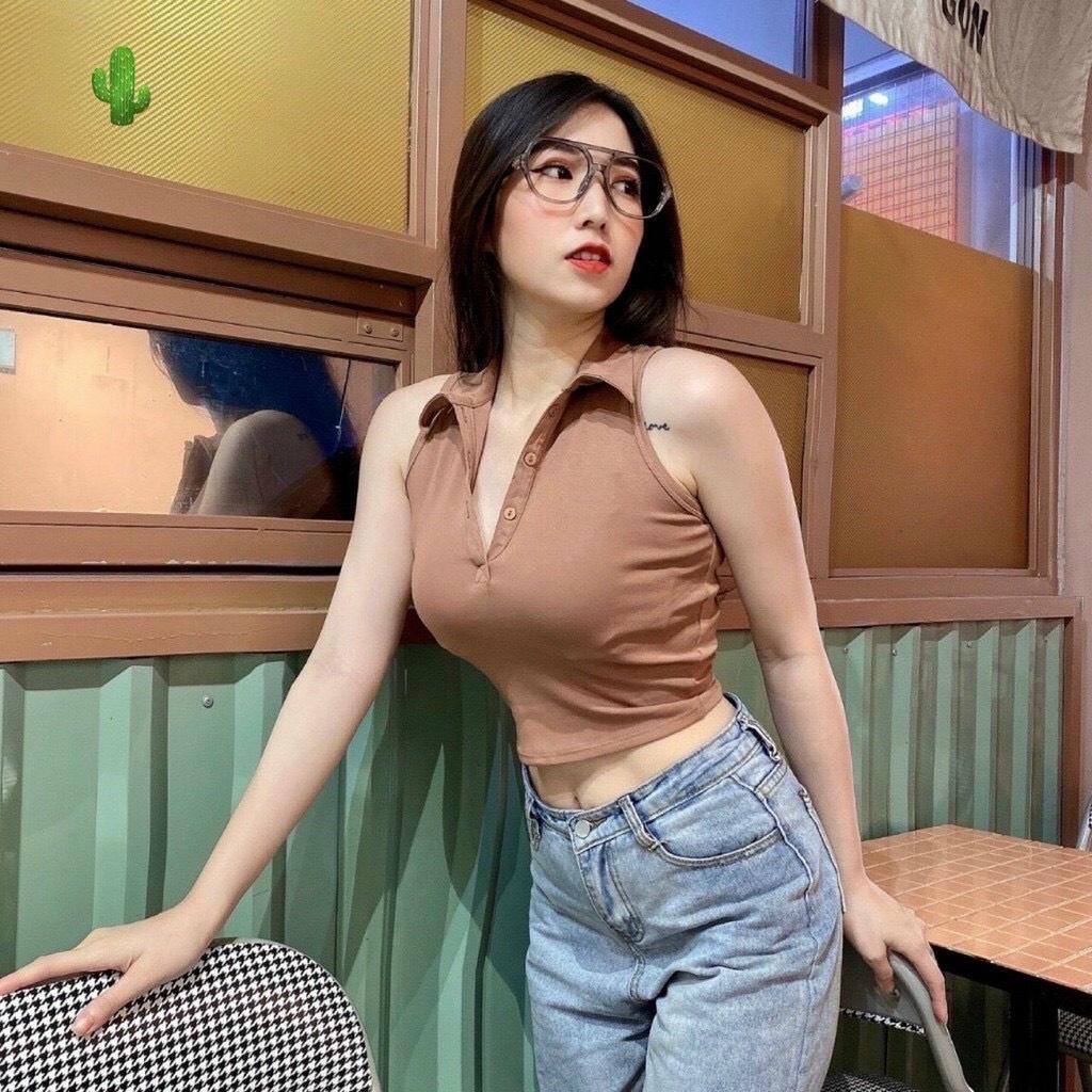 ÁO CROPTOP CỔ SƠ MI SÁT NÁCH CÓ HÀNG NÚT GIỮA TRẺ TRUNG CÁ TÍNH CHO CÁC NÀNG