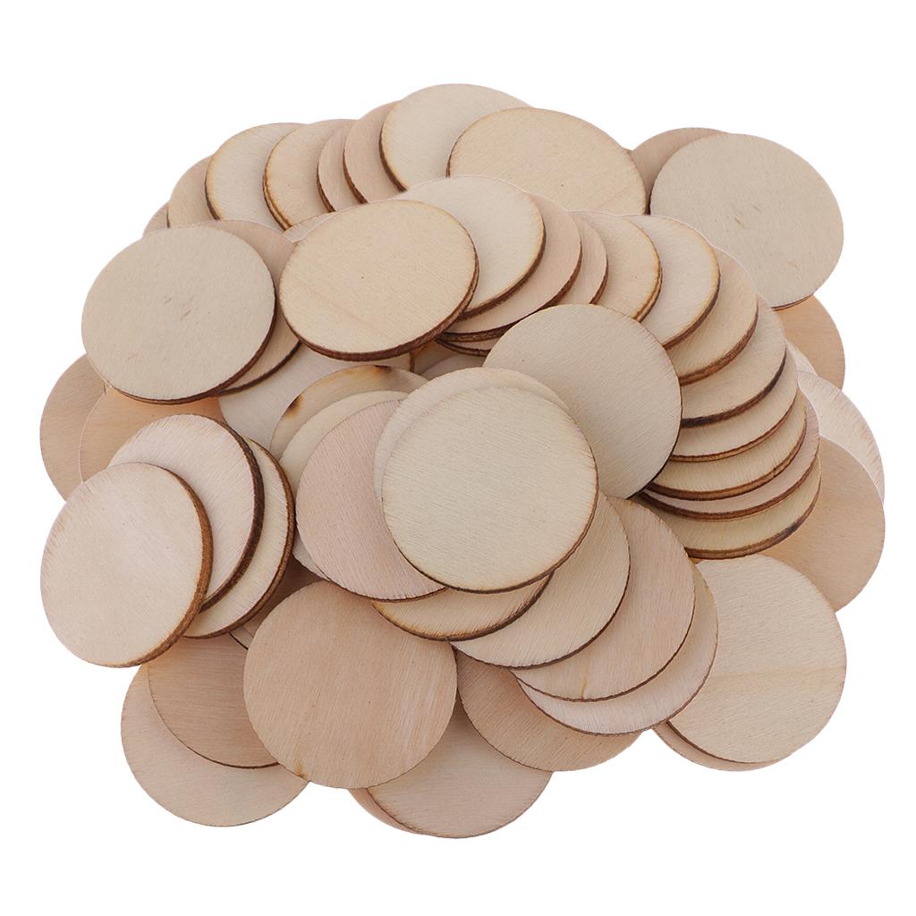 100 Pieces Round Unfinished Wood Pieces for DIY Tags Kids Art Craft 35mm