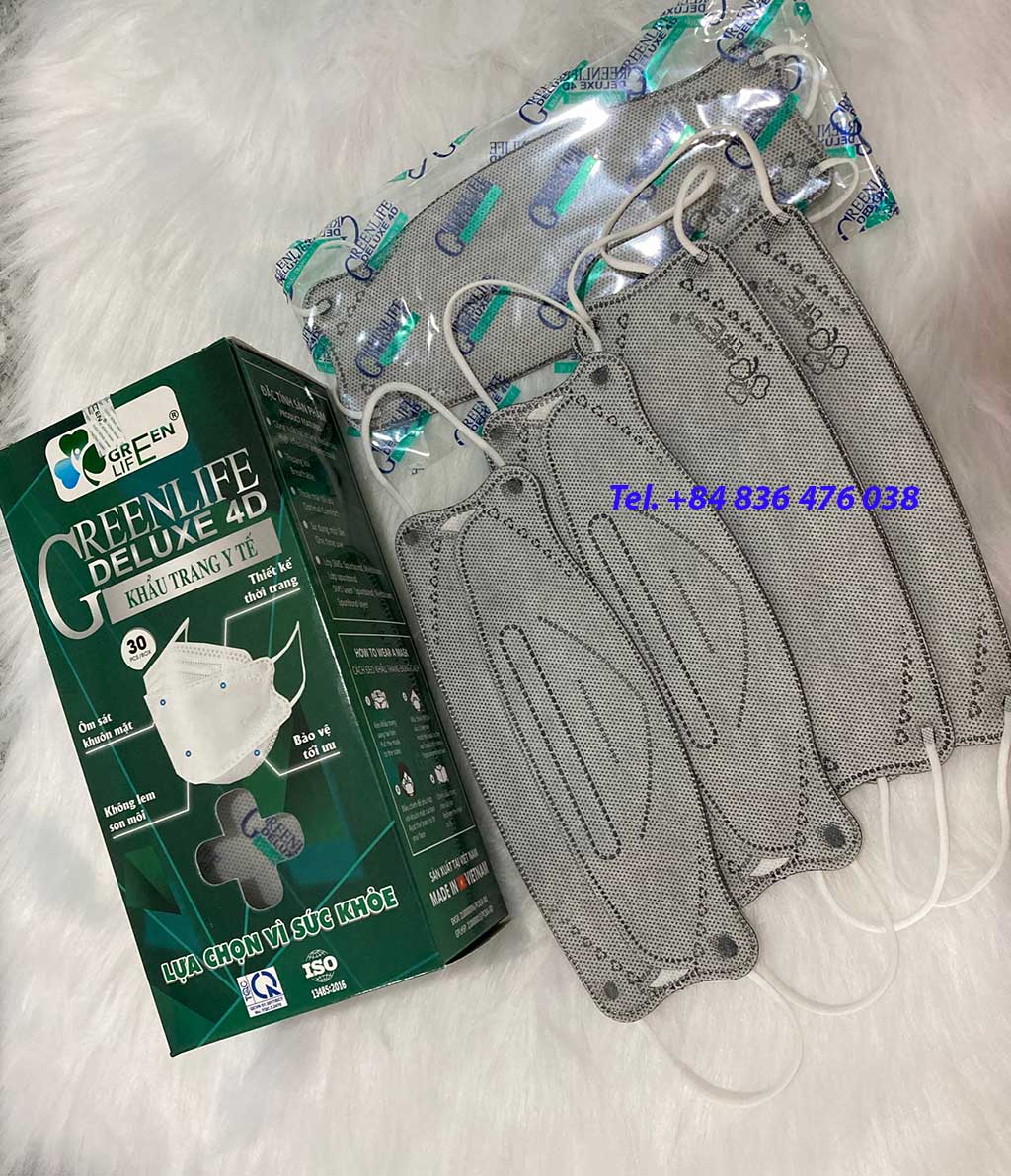 Khẩu trang y tế kháng khuẩn 4D GREEN LIFE màu xám - có chứng nhận kiểm định chất lượng