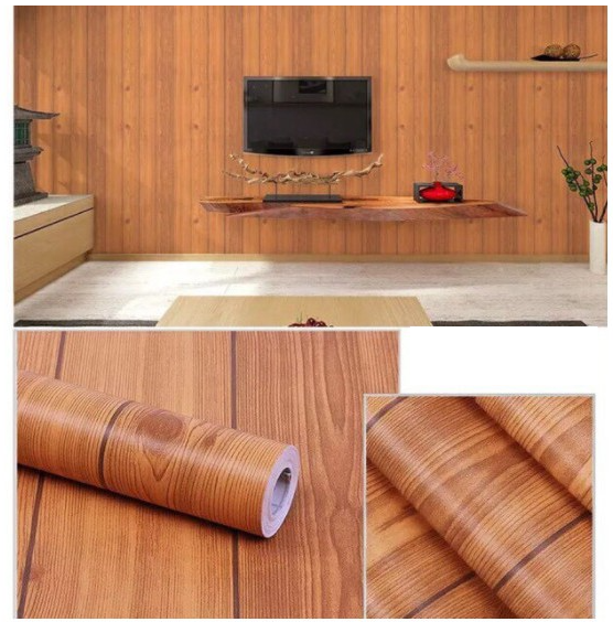 Combo 10 mét giấy dán tường, decal dán tường trang trí nhà cửa VÁN SỌC NÂU khổ 45cm