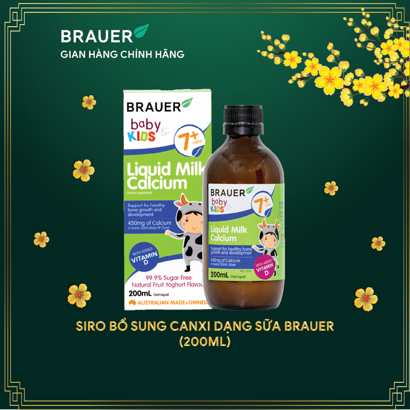 Canxi dạng sữa và Vitamin D Brauer Baby & Kids Liquid Milk Calcium cho bé từ 7 tháng tuổi (200ml)