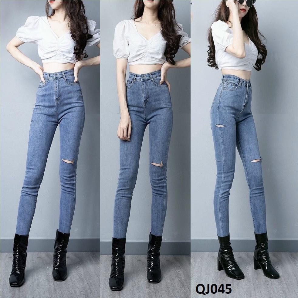 Quần Jean Skinny Rách Gối Lưng Cao QJ045