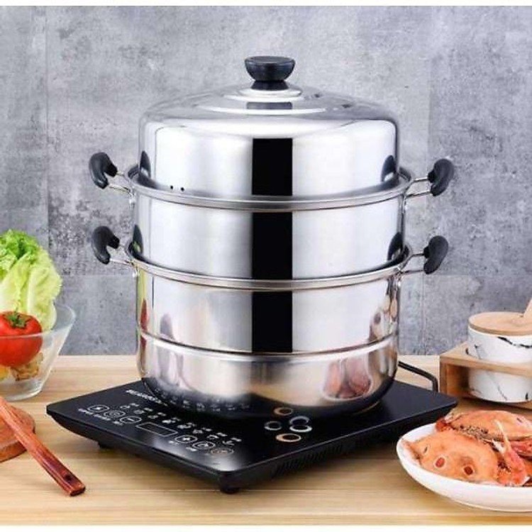 Nồi Hấp Inox 3 Tầng Có Nắp Đậy Đường Kính 28Cm