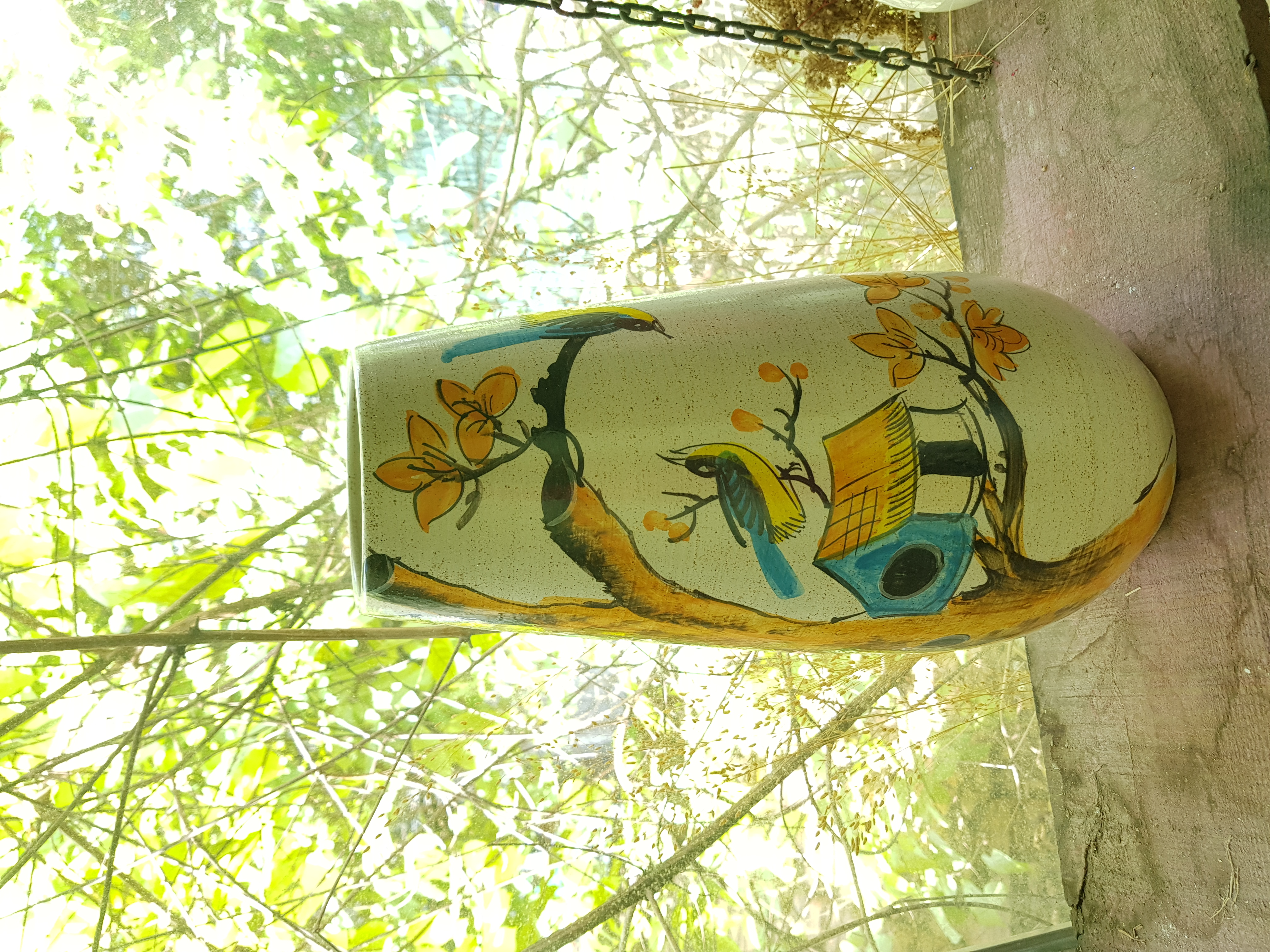 Bình hoa dạng ống tròn, họa tiết phong cảnh, cao 37cm, trang trí nhà cửa, quà tặng tân gia, sinh nhật, gốm Bát Tràng. Giao từ HCM