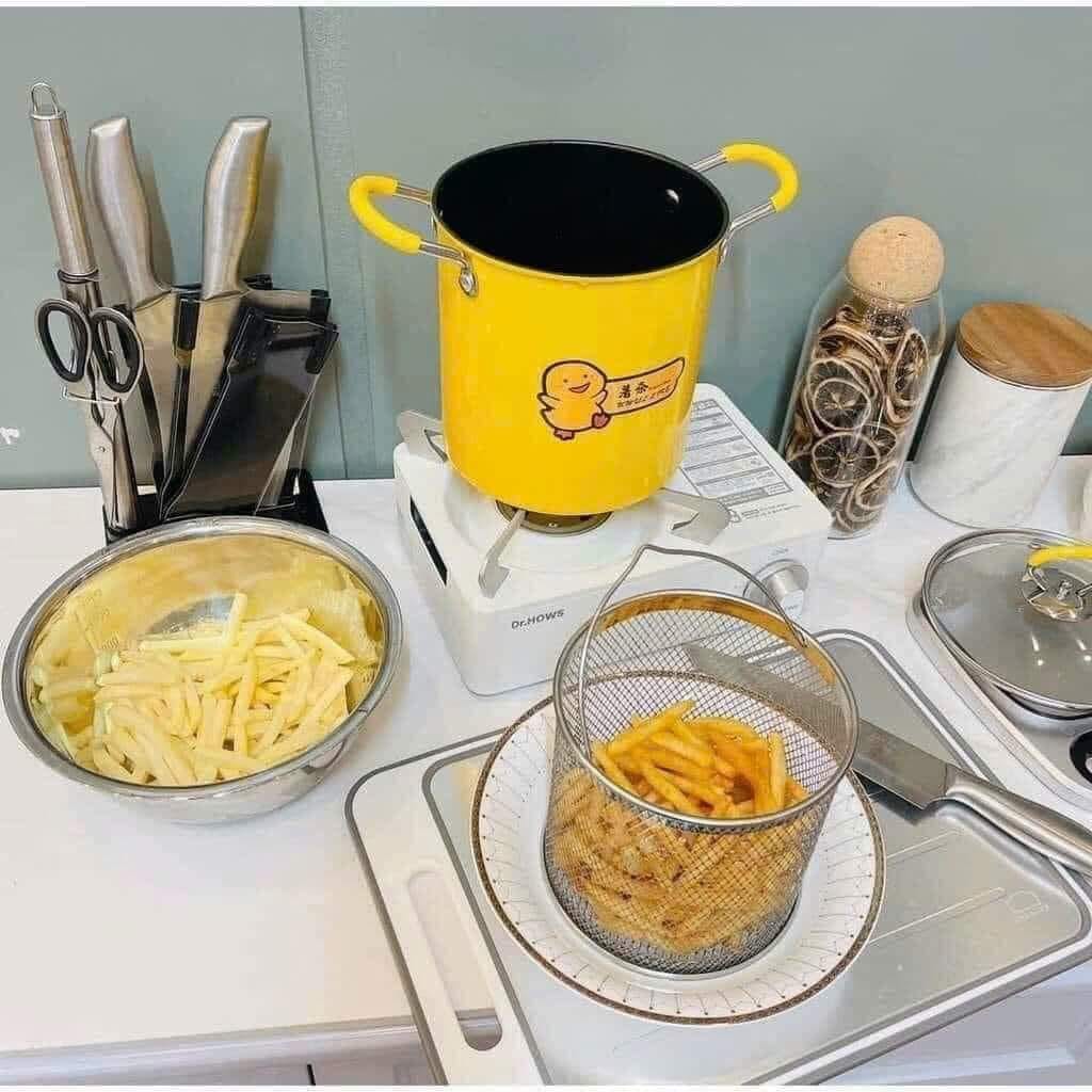 Nồi Chiên Ngập Dầu Mini, Nồi Chiên Vịt Vàng Cute, Nồi Chống Dính Có Nắp Đậy, Tặng Kèm Giỏ Chiên - Hàng Nhập Khẩu