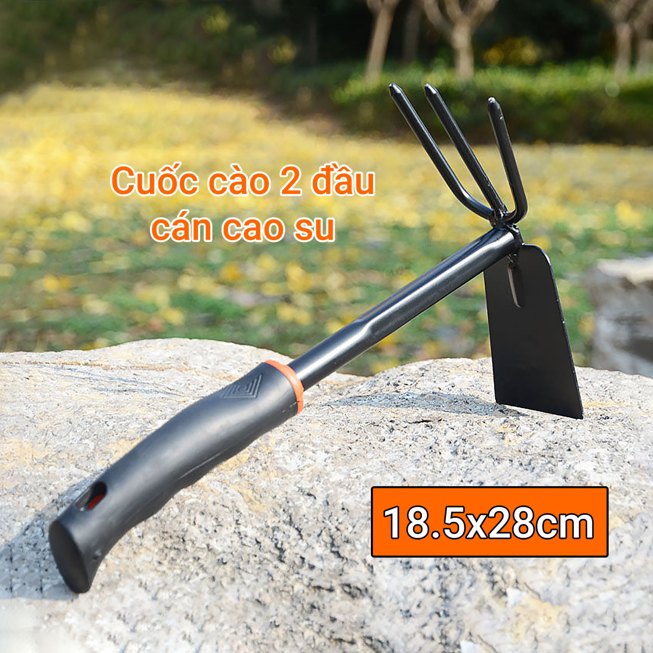 Cuốc cào sới đất 2 đầu mini cán cao su 28cm