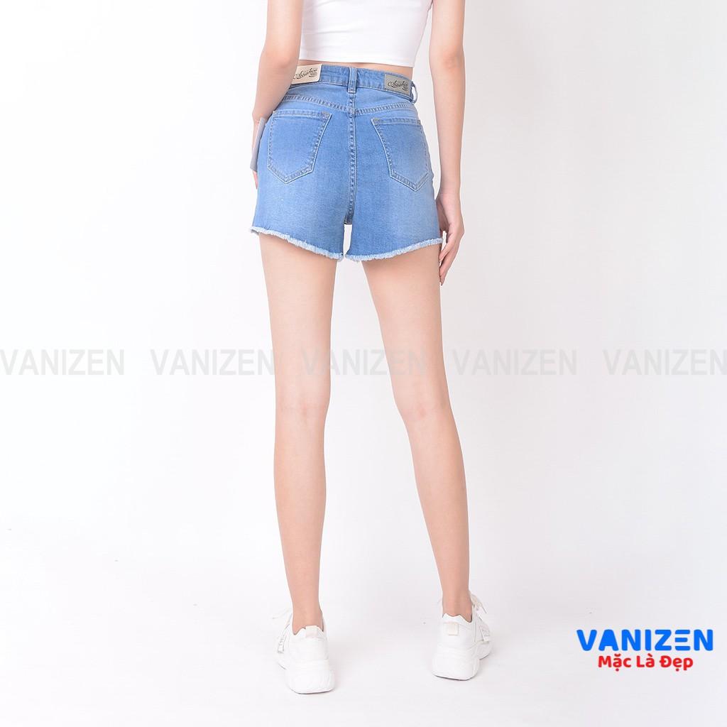 Quần short jean nữ ngắn đẹp lưng cao cạp cao tua rua gấu trơn hàng cao cấp mã 430 VANIZEN