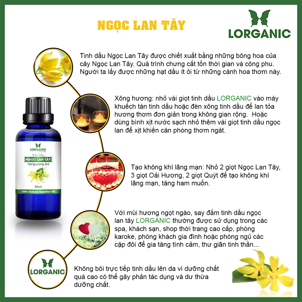 Combo tinh dầu ngọc lan tây Lorganic +tinh dầu ngọc lan tây Lorganic treo xe hơi, tủ áo