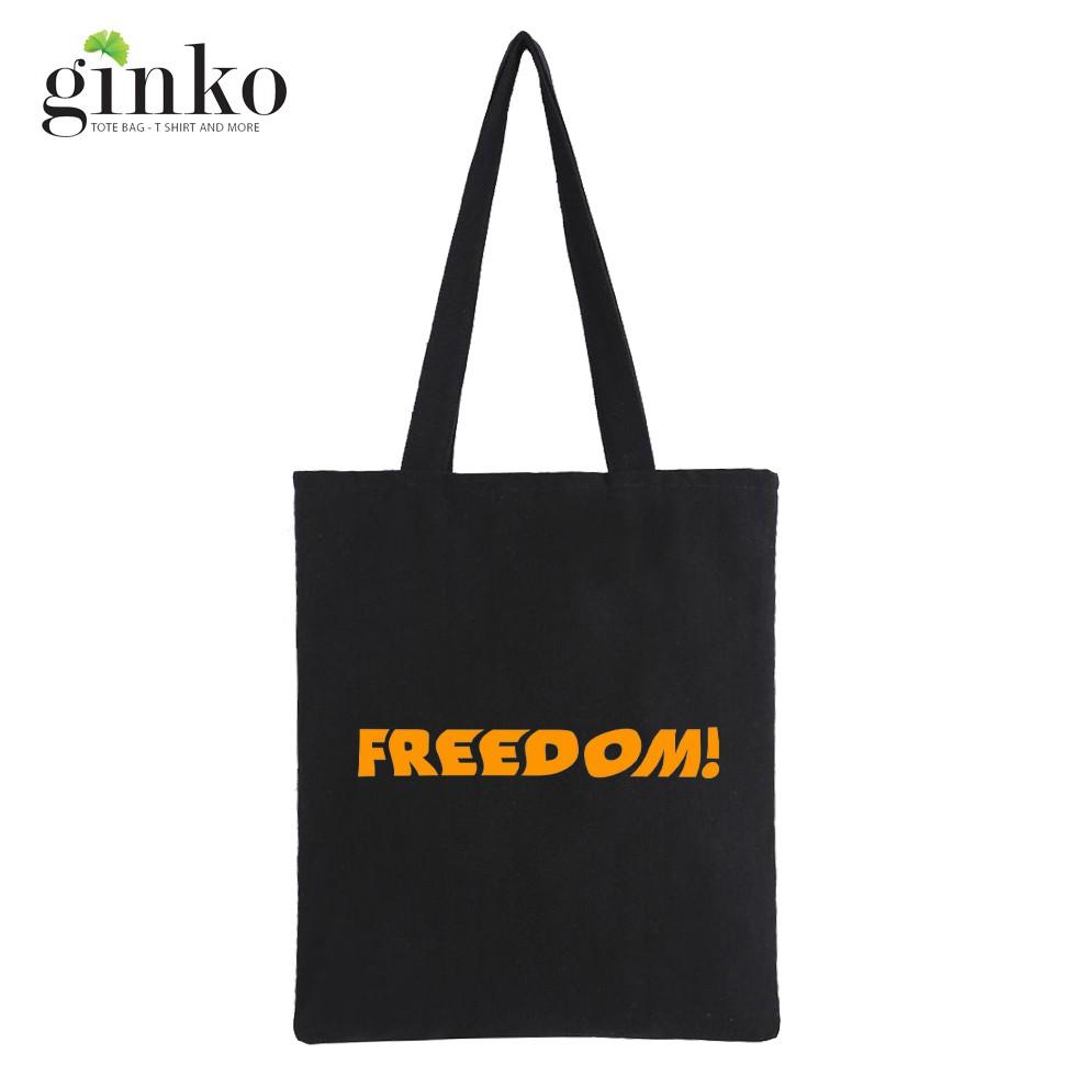 Túi Tote Vải Canvas Ginko kiểu basic có dây kéo khóa miệng túi đựng vừa laptop 14 inch và nhiều đồ dùng khác Phong Cách ulzzang Hàn Quốc In Hình Freedom B40