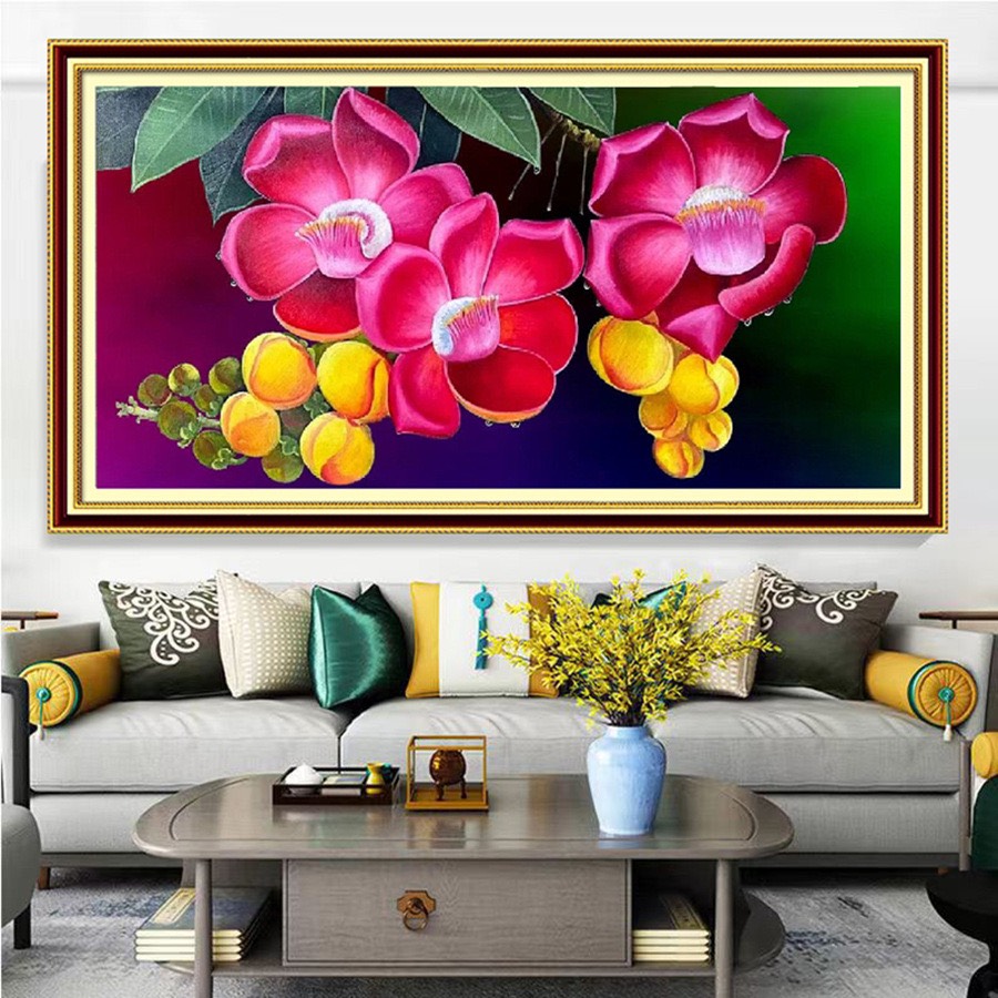 Tranh thêu kín chữ thập Hoa rừng ban mai E156, kích thước 100 x 55 cm