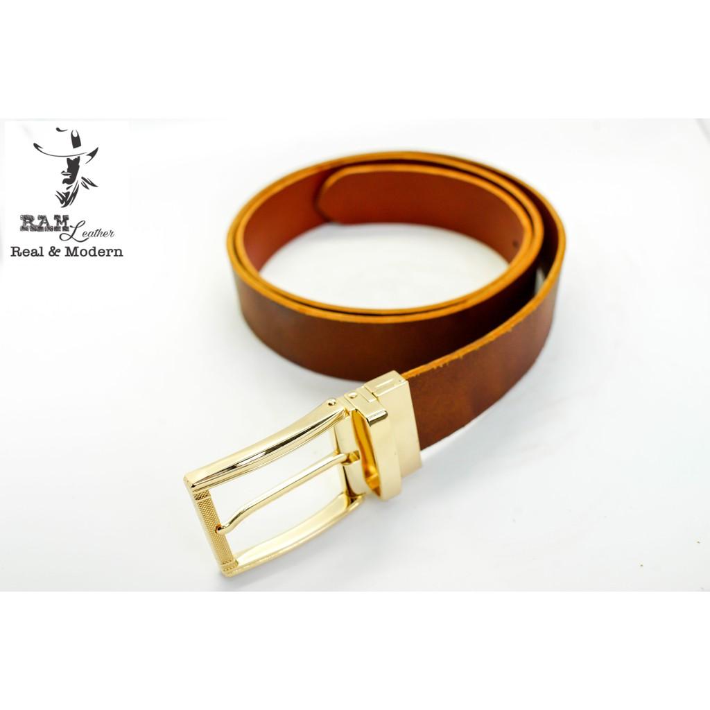 Thắt lưng nam da bò lộn cao cấp khóa vàng bền chắc - RAM Leather