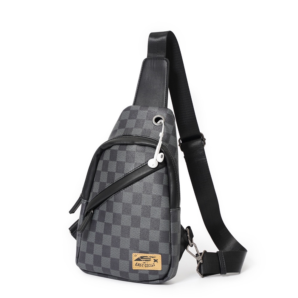 Men's Plaid Crossbody Chest Bag Pu Leather Casual Waist Bag