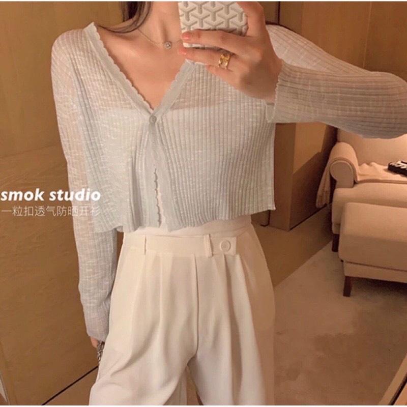 Áo Khoác Len Mỏng Cardigan Màu Pastel Muối Tiêu