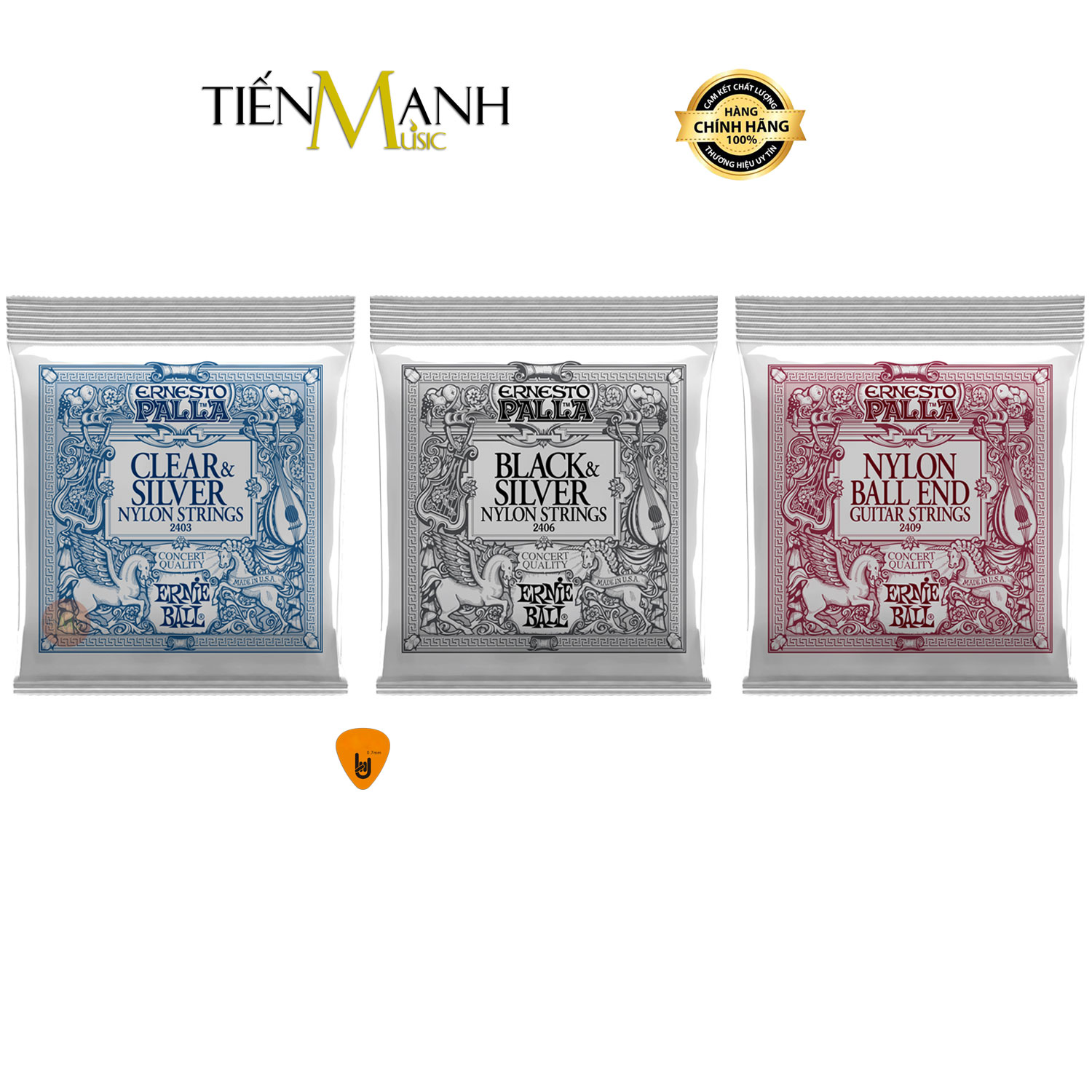 Dây Đàn Guitar Classic Ernie Ball 2403, 2406, 2409 - Nylon Medium Tension Strings Hàng Chính Hãng - Kèm Móng Gảy DreamMaker