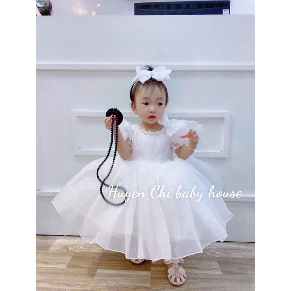 Váy Công Chúa Nơ vai Tay chun phòng voan Hàn