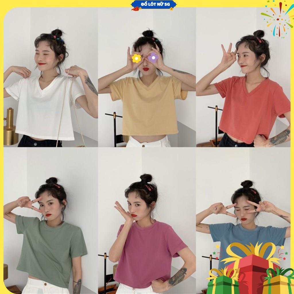 Áo thun nữ cổ tim Áo Croptop Cổ V Tay Dài, Dáng Ôm Chất Thun Gân Co Giản - Áo Thun Lỡ TTA