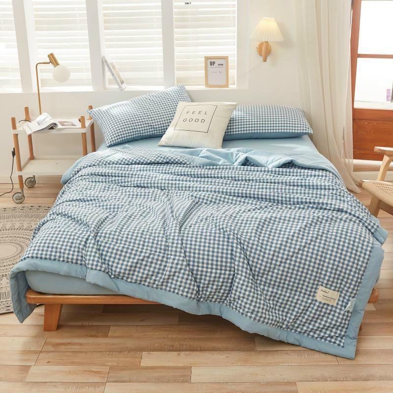 Bộ chăn ga gối Cotton Tici Kẻ M2T bedding miễn phí bo chun drap ga giường - Chăn mền kèm ruột