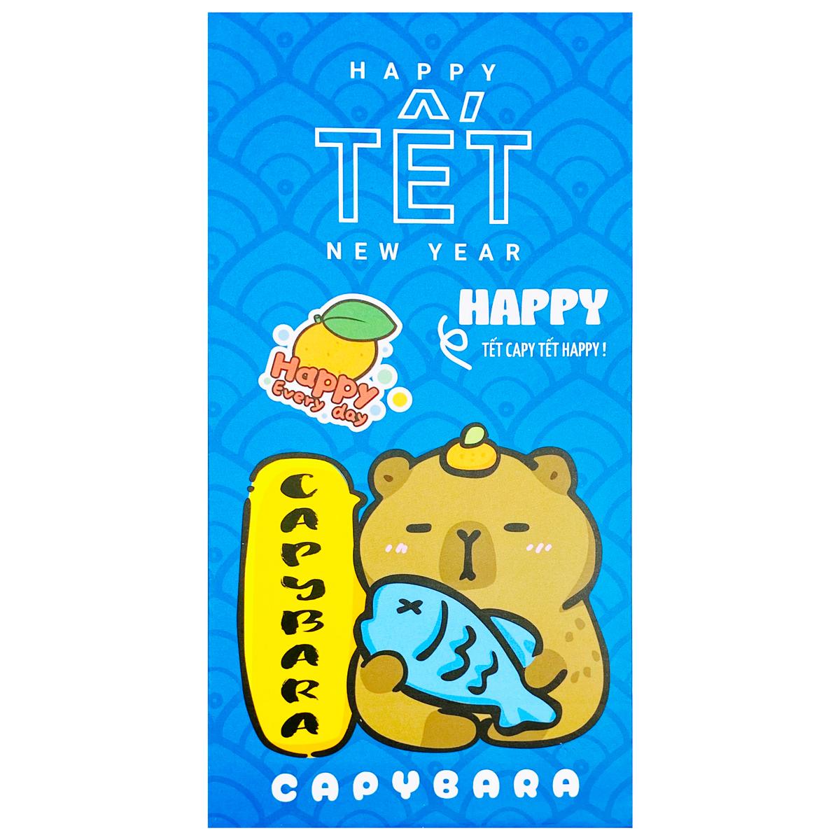 Bộ 5 Bao Lì Xì Tết Bính Ngọ 2026 - Capybara - futurebook L184 - Màu Xanh Dương