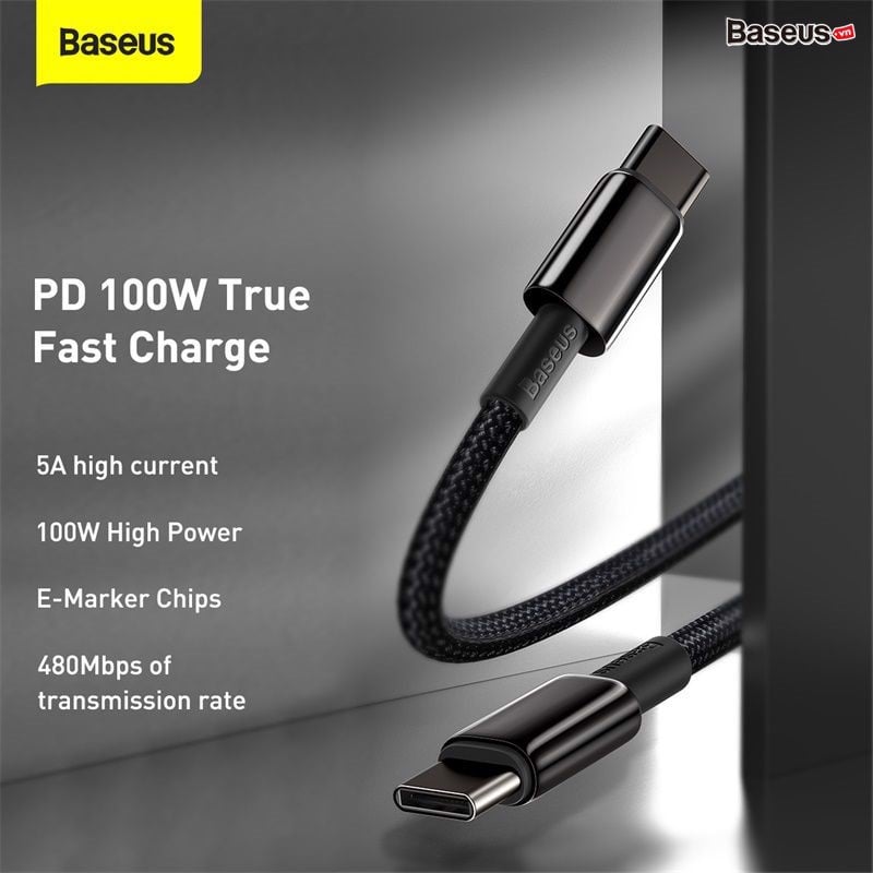 Cáp sạc nhanh Baseus Tungsten Gold Fast Charging Data Cable Type C to Type C 100W CATWJ  - Hàng chính hãng