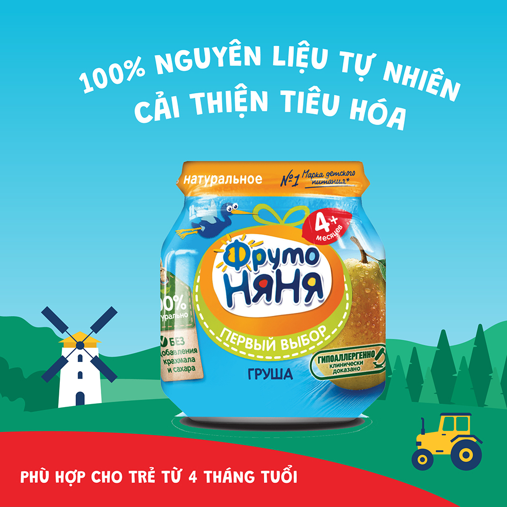 Combo 6 lọ Trái cây nghiền vị lê Fruto Nyanya 100g/lọ