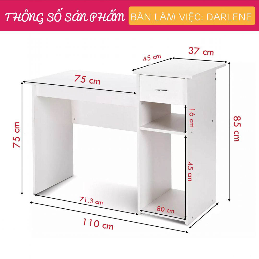 Bàn làm việc, bàn học gỗ hiện đại SMLIFE Darlene  | Gỗ MDF dày 17mm chống ẩm | D110xR45xC85cm